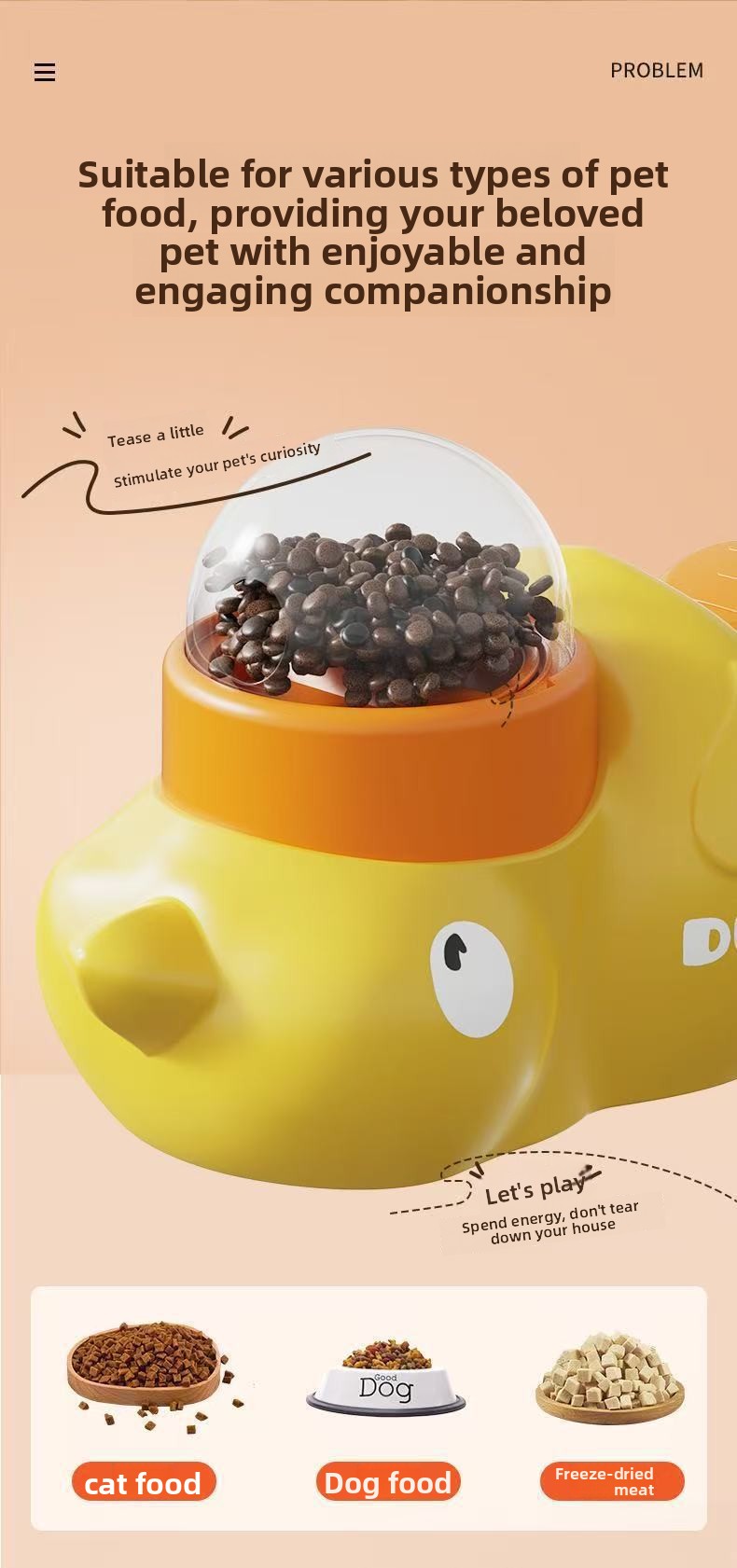 Interactive Duck Pet Food Dispenser Toy