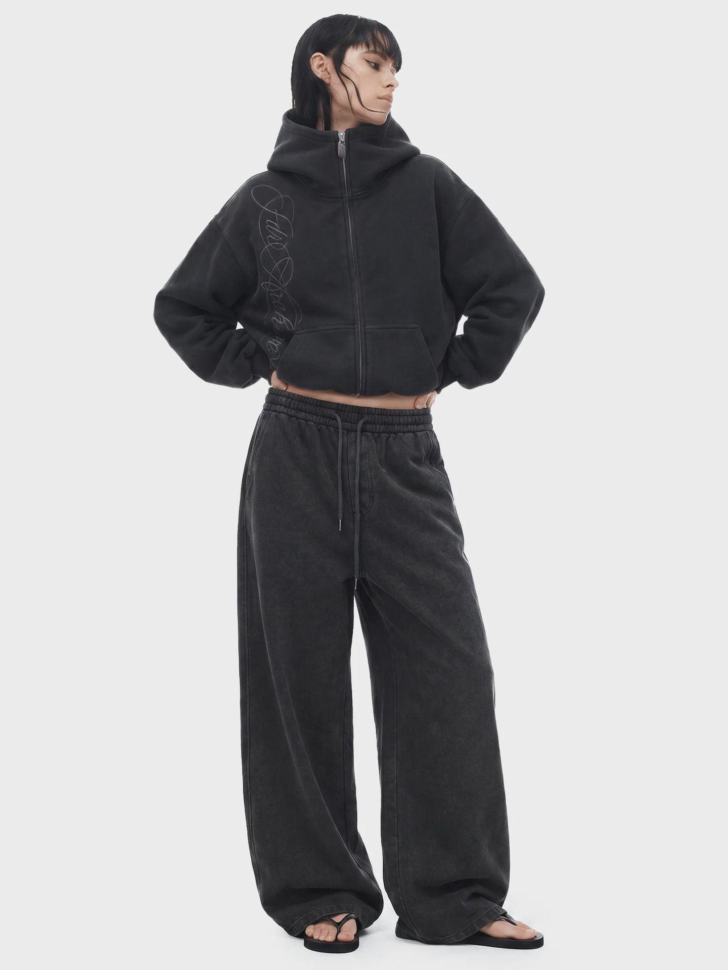 Printed high-neck pullover with hood and zipper vest