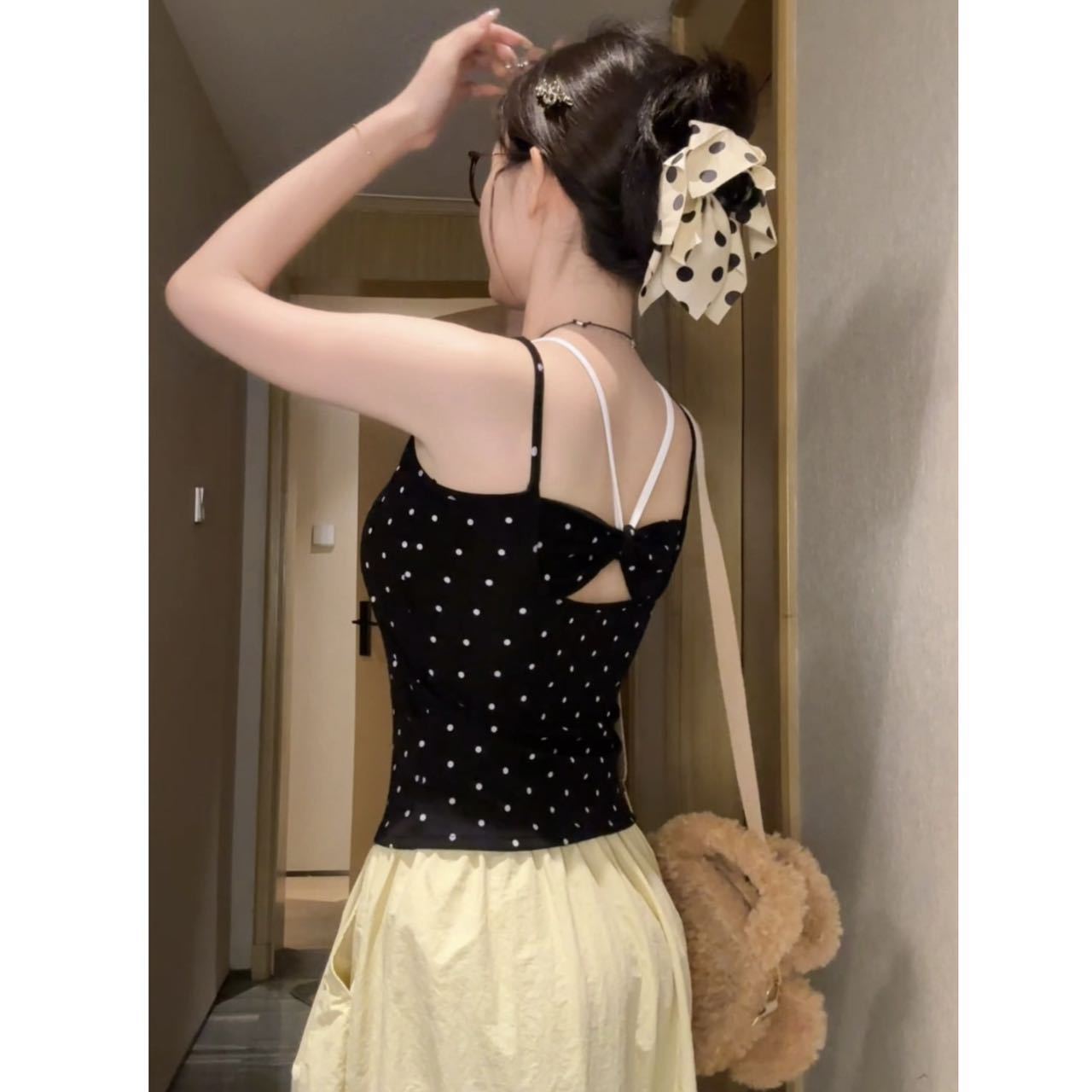 polka dot faux two-piece camisole