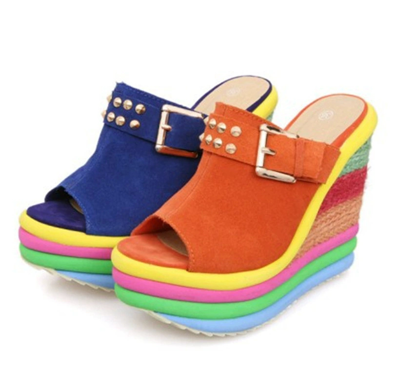 High-heeled platform shoes, genuine leather peep-toe sandals