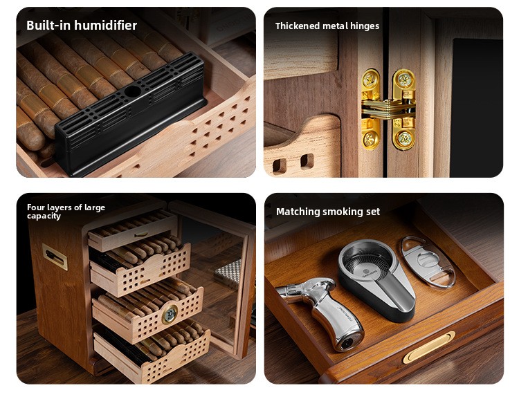 Four Layer Cedar Lined Cigar Box with Humidifier