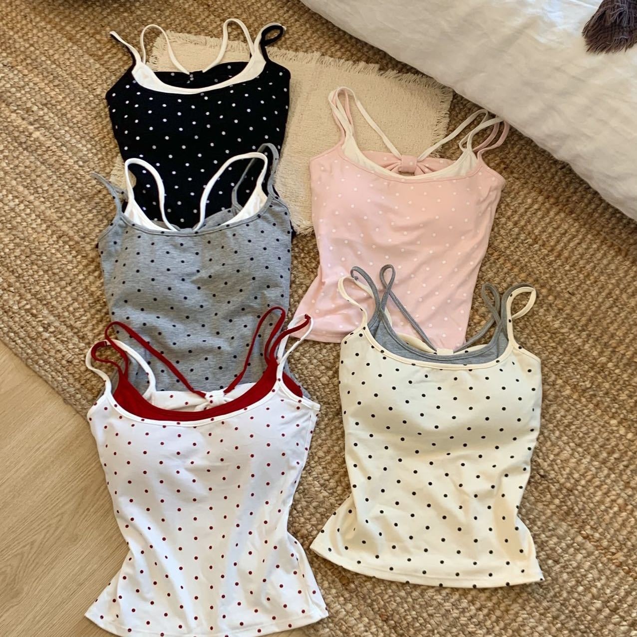 polka dot faux two-piece camisole