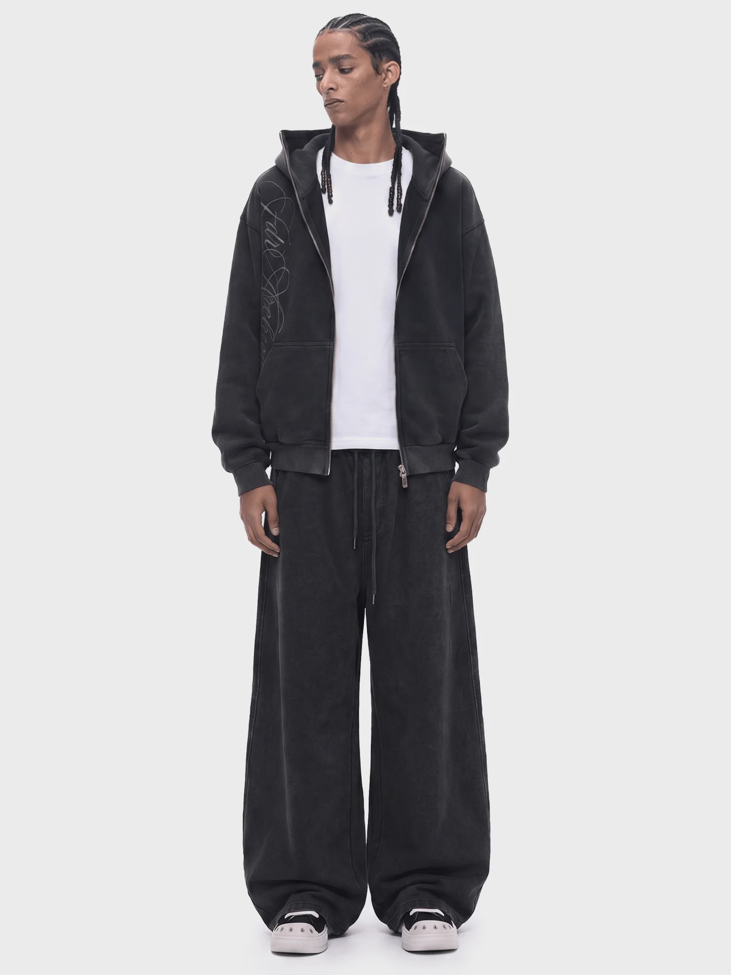 Printed high-neck pullover with hood and zipper vest