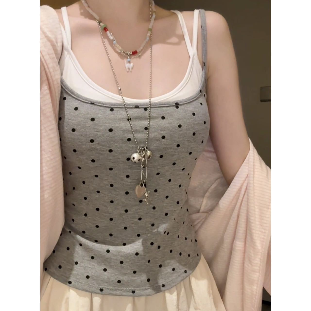 polka dot faux two-piece camisole