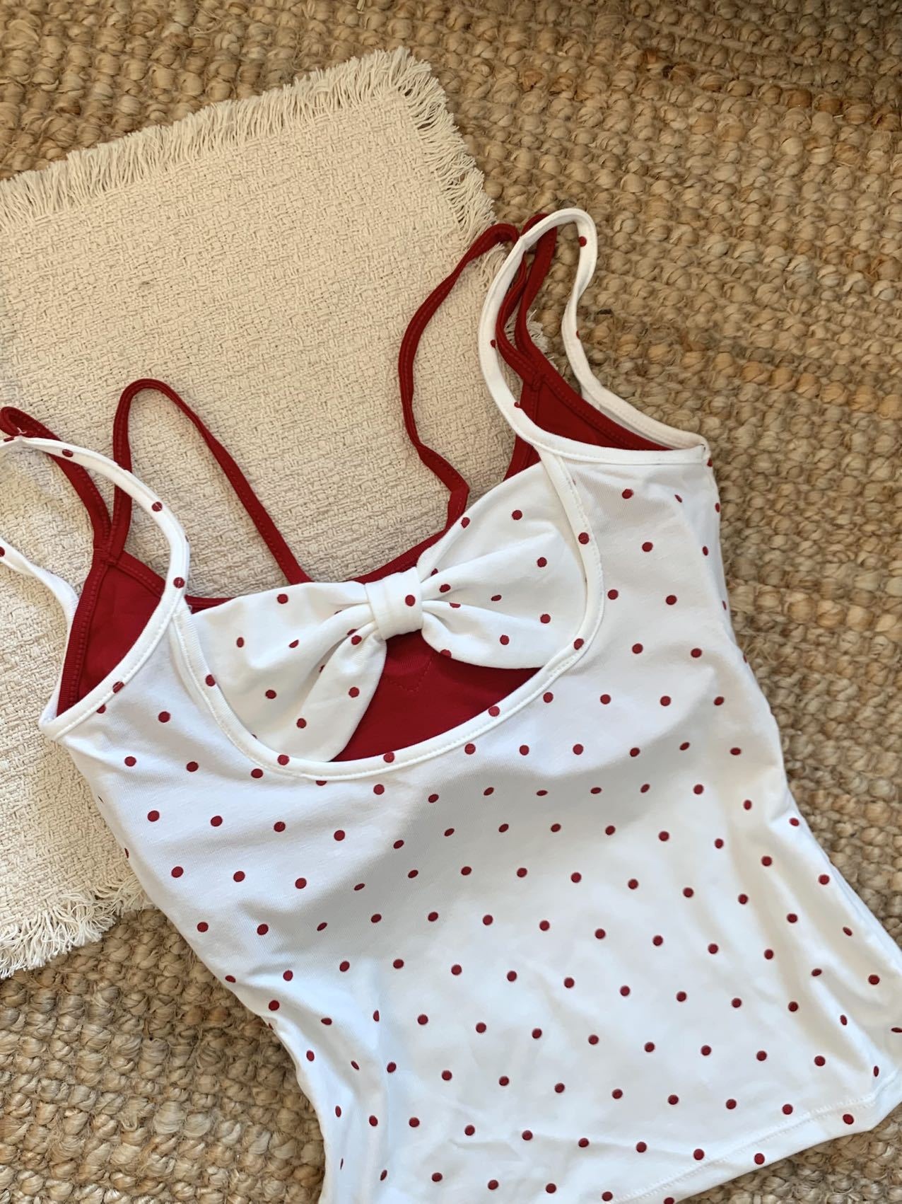 polka dot faux two-piece camisole