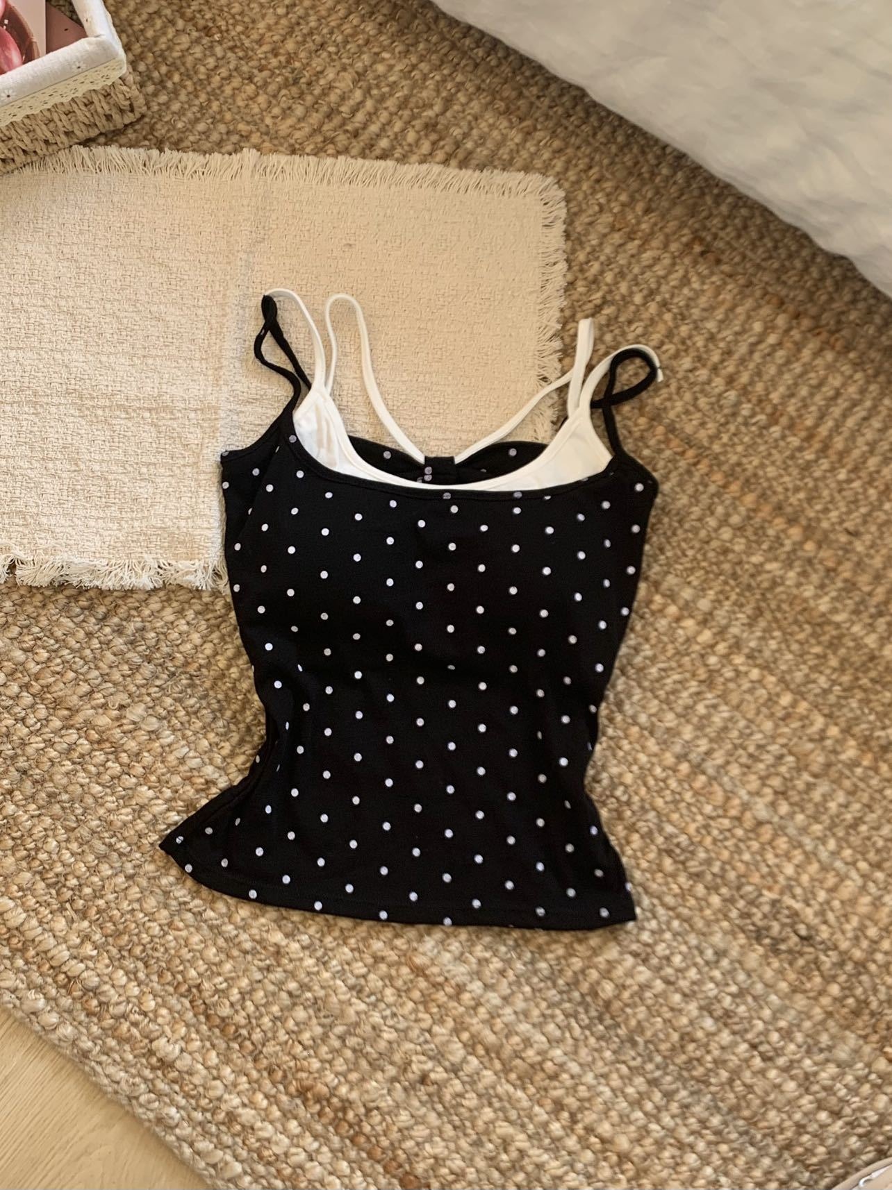 polka dot faux two-piece camisole