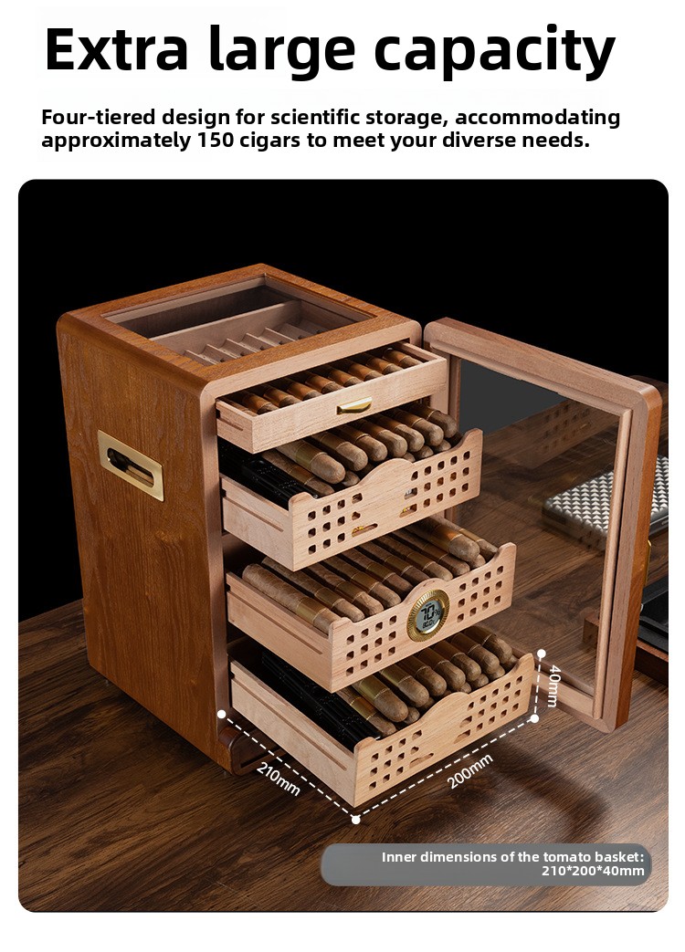 Four Layer Cedar Lined Cigar Box with Humidifier