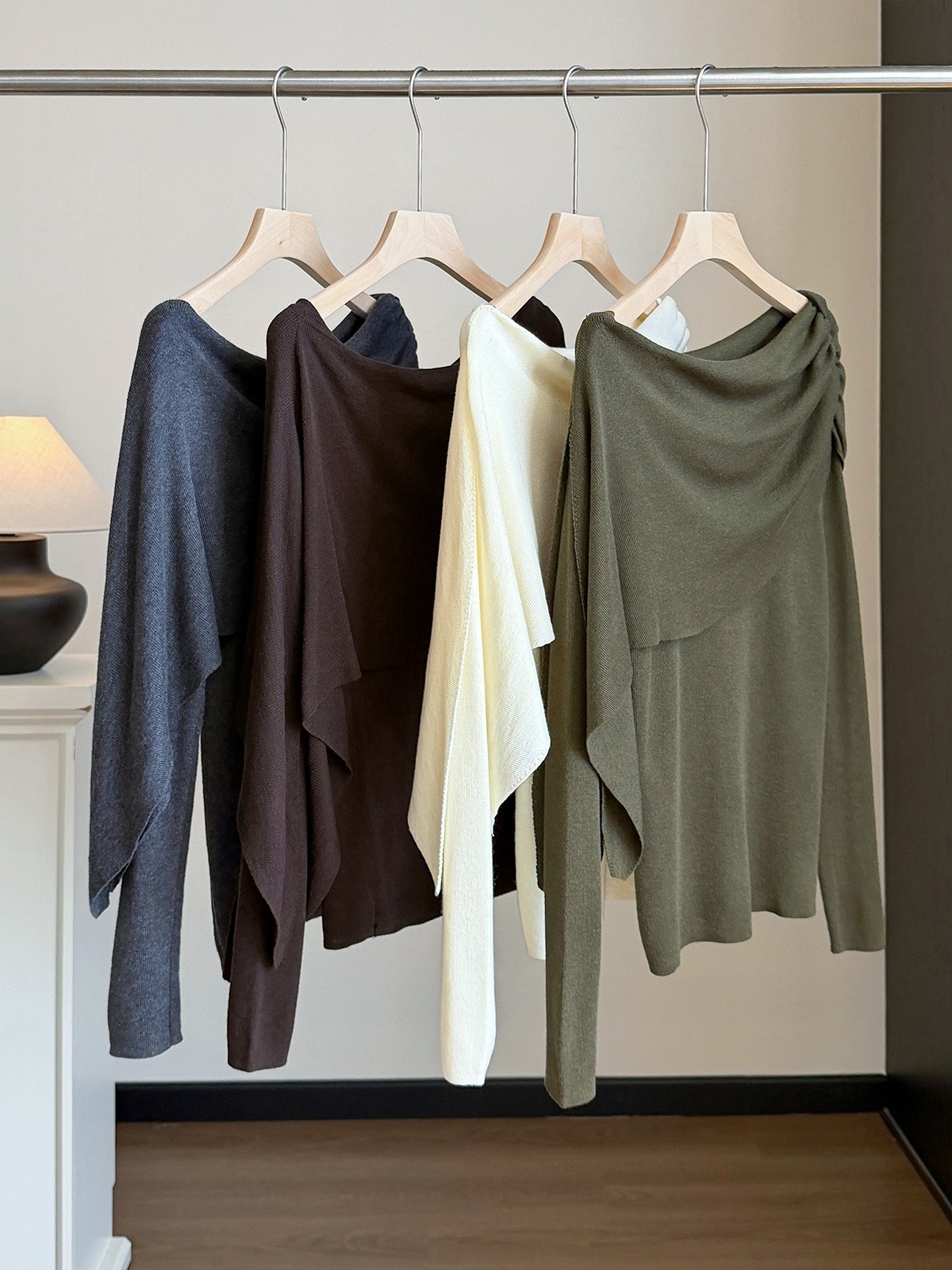 Women Knitted Cape Style Pullover Faux Two Piece Loose Top