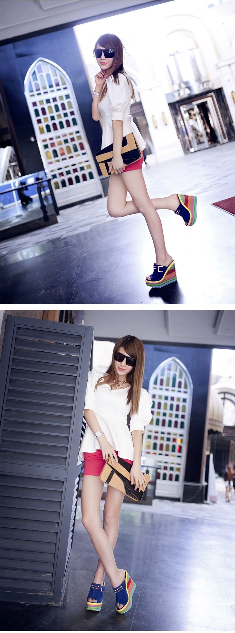 High-heeled platform shoes, genuine leather peep-toe sandals