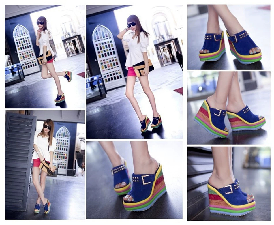 High-heeled platform shoes, genuine leather peep-toe sandals
