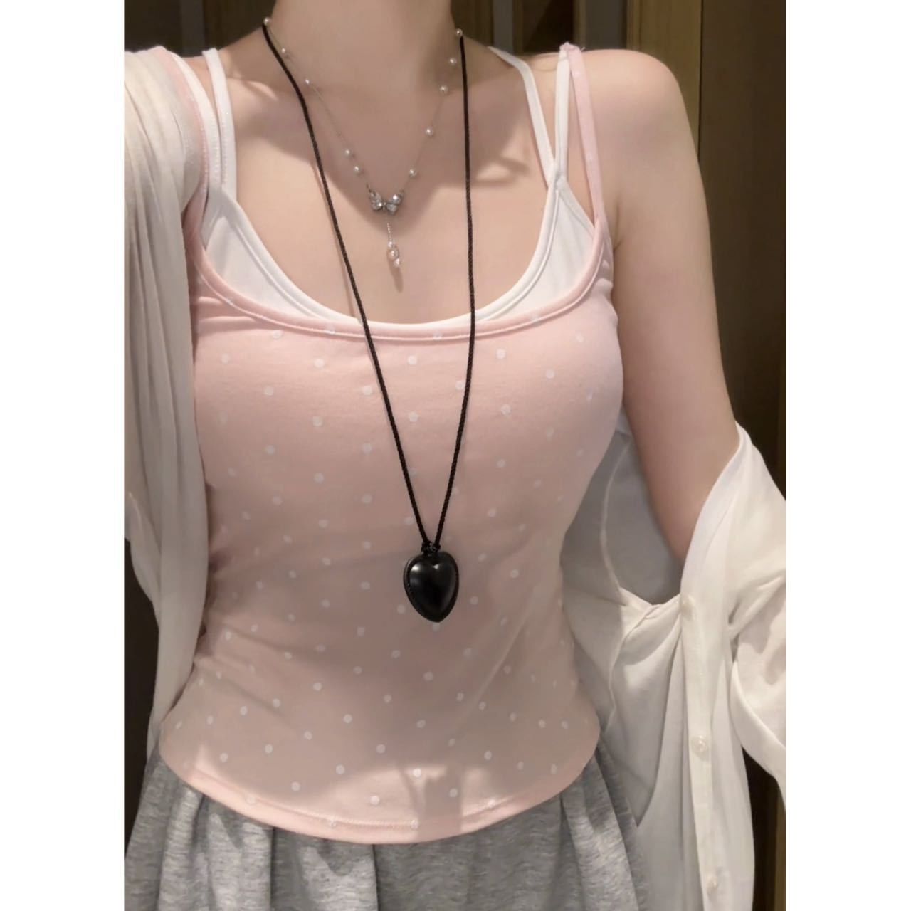 polka dot faux two-piece camisole