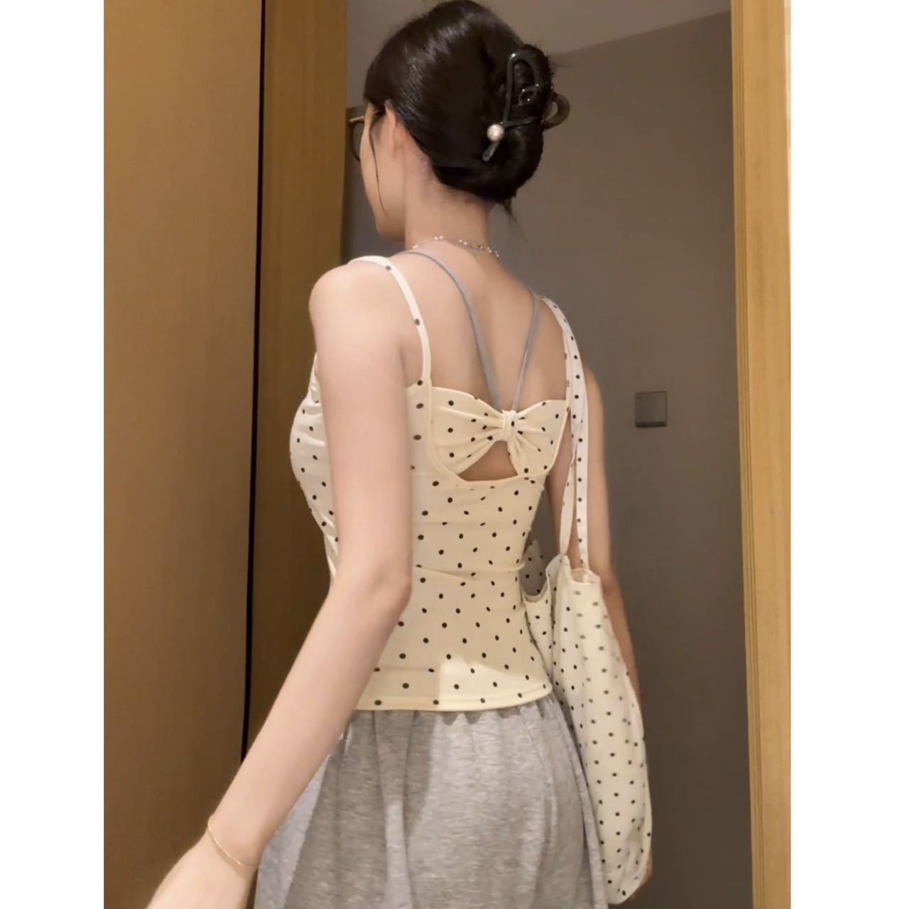 polka dot faux two-piece camisole
