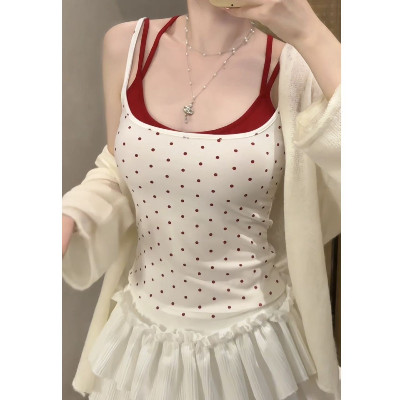 polka dot faux two-piece camisole