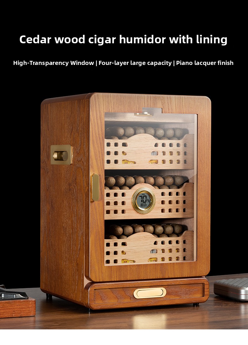 Four Layer Cedar Lined Cigar Box with Humidifier