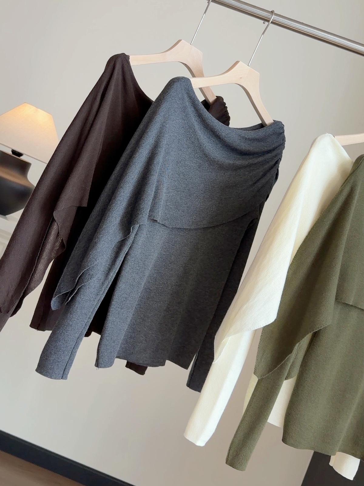 Women Knitted Cape Style Pullover Faux Two Piece Loose Top