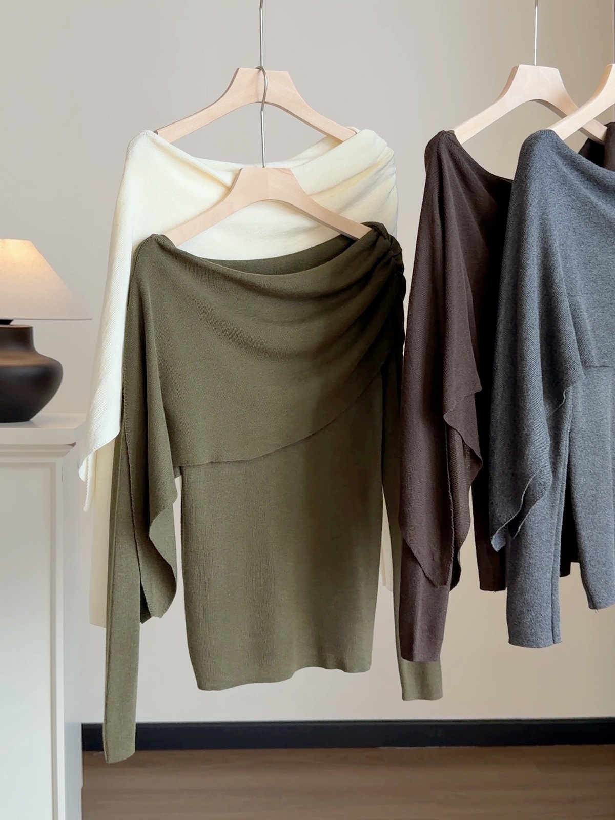 Women Knitted Cape Style Pullover Faux Two Piece Loose Top