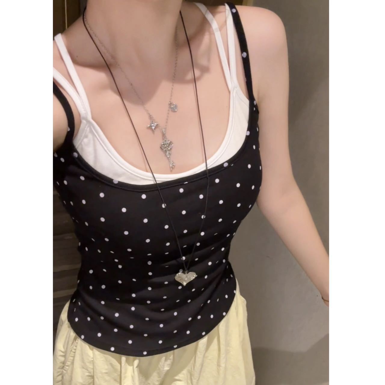 polka dot faux two-piece camisole