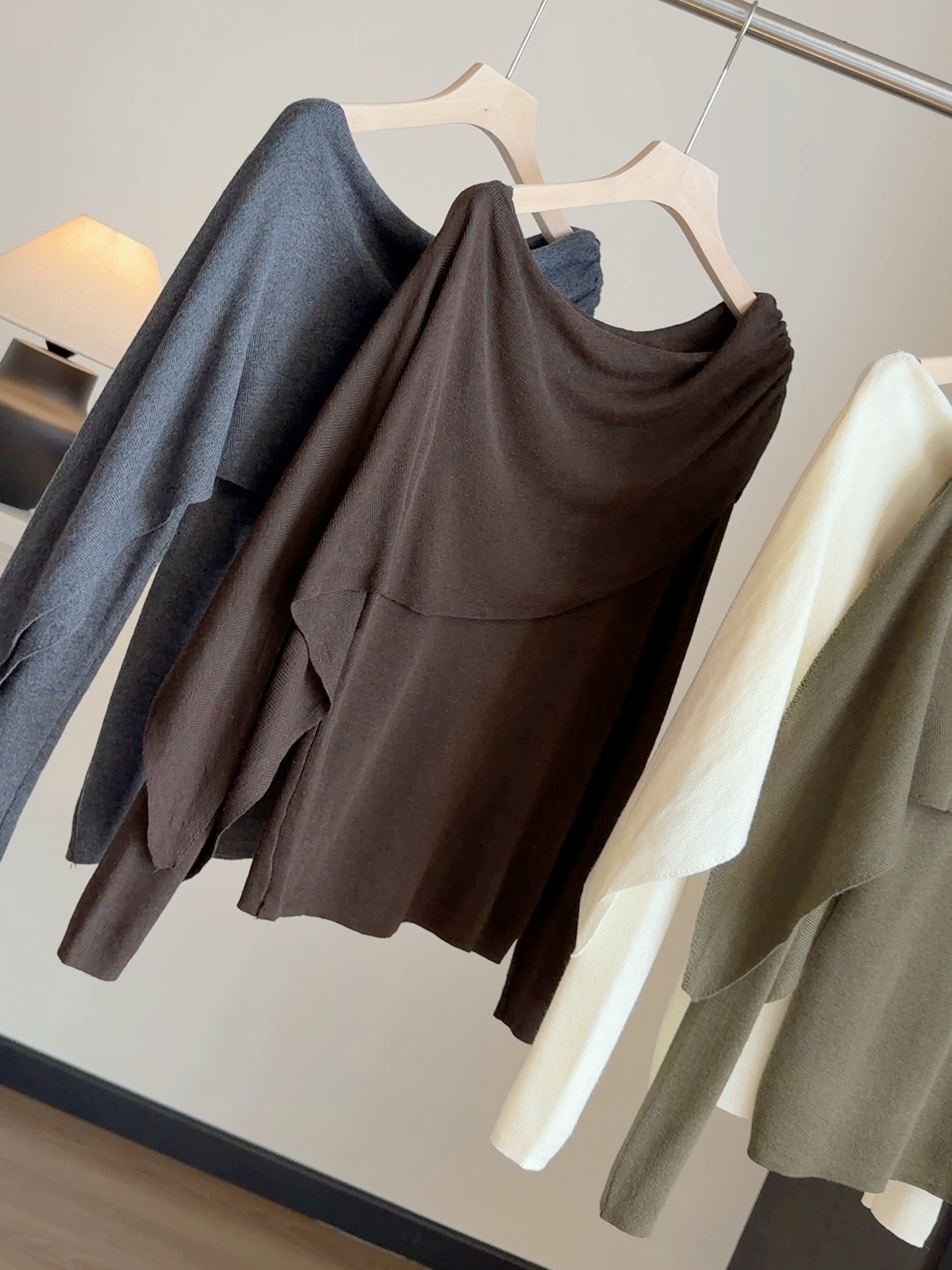 Women Knitted Cape Style Pullover Faux Two Piece Loose Top