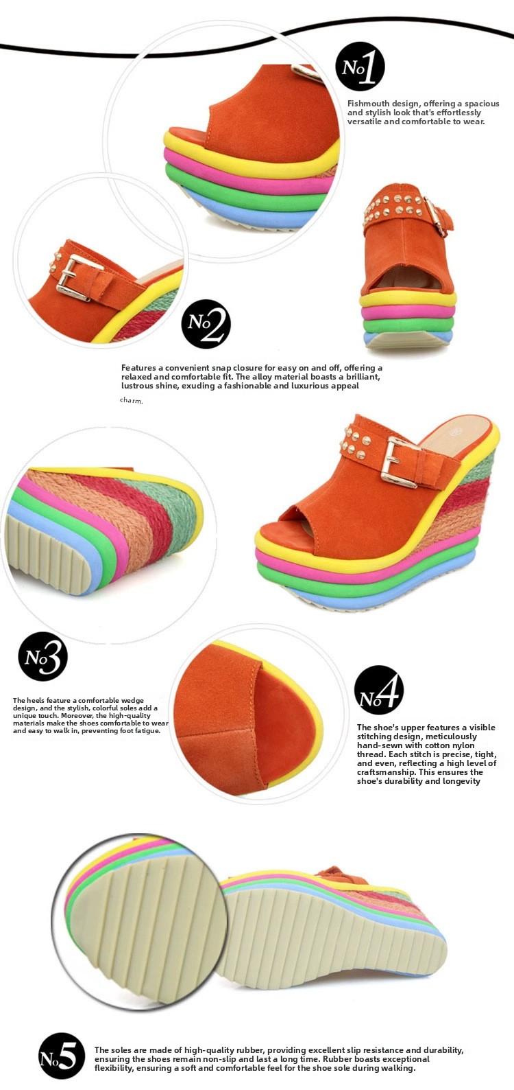 High-heeled platform shoes, genuine leather peep-toe sandals