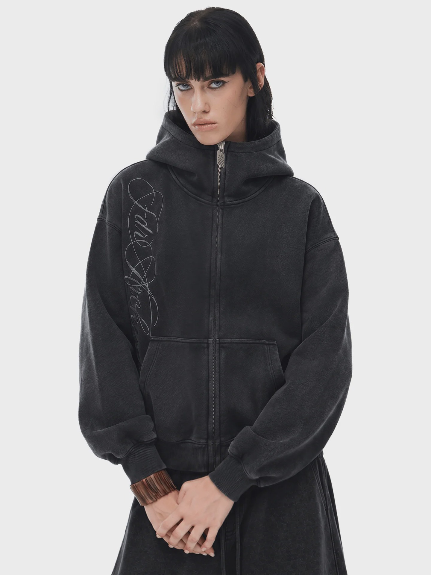 Printed high-neck pullover with hood and zipper vest