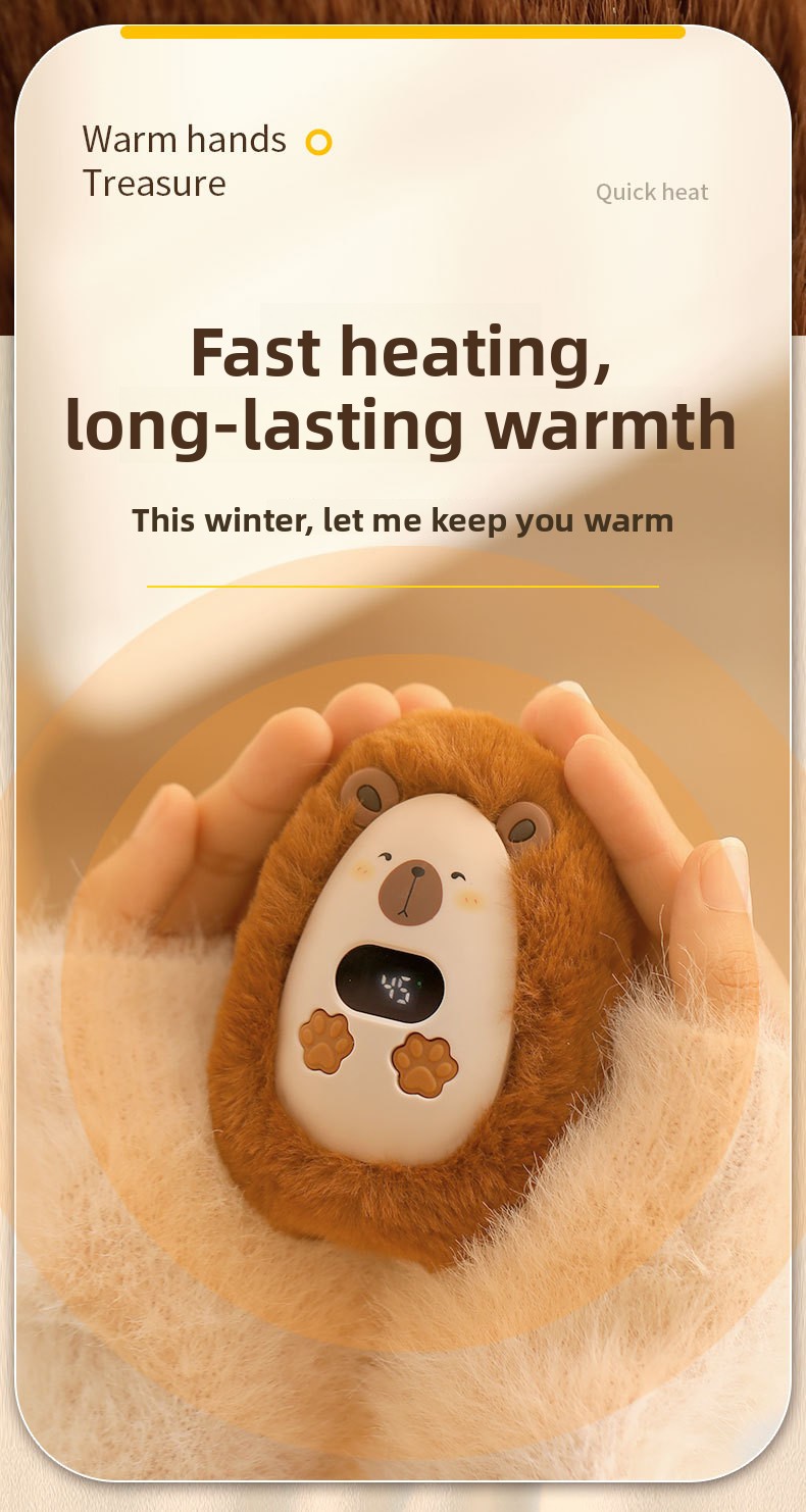Portable Plush USB Hand Warmer with Digital Display