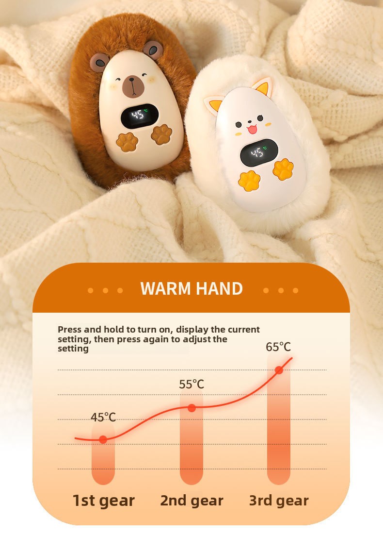 Portable Plush USB Hand Warmer with Digital Display