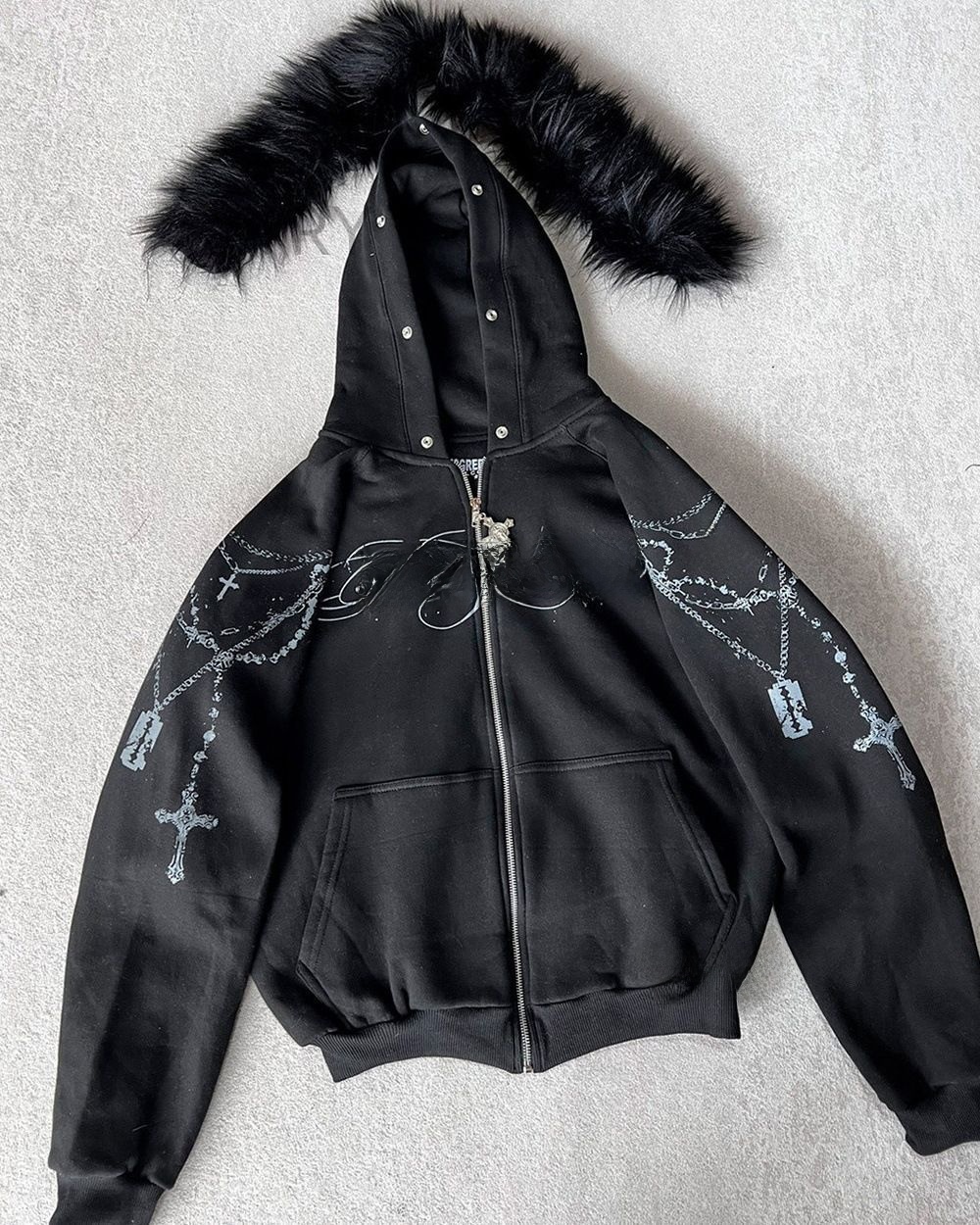Printed Zipper Hoodie and Sweatpants Set