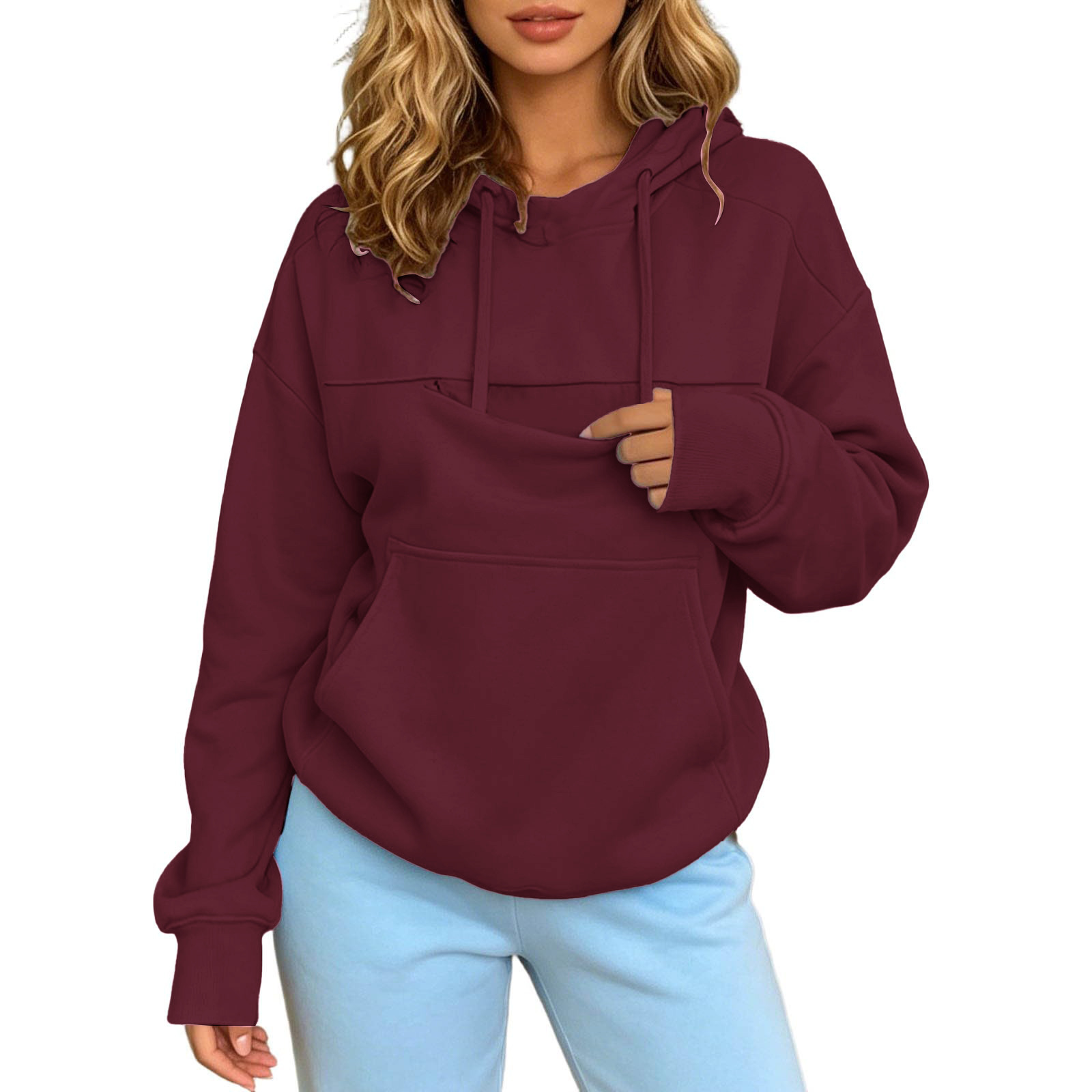 Autumn and Winter Warm Hooded Fleece Long-Sleeve Sweatshirt with Large Pockets for Men and Women Pet-Friendly