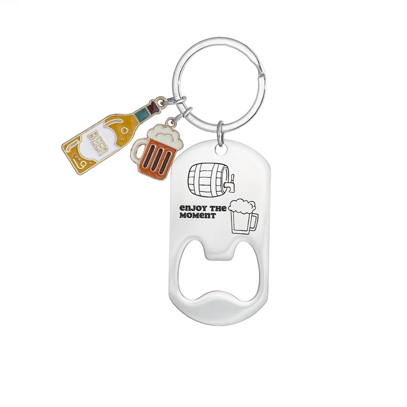 Stainless Steel Beer Bottle Opener Keychain With Engraving=