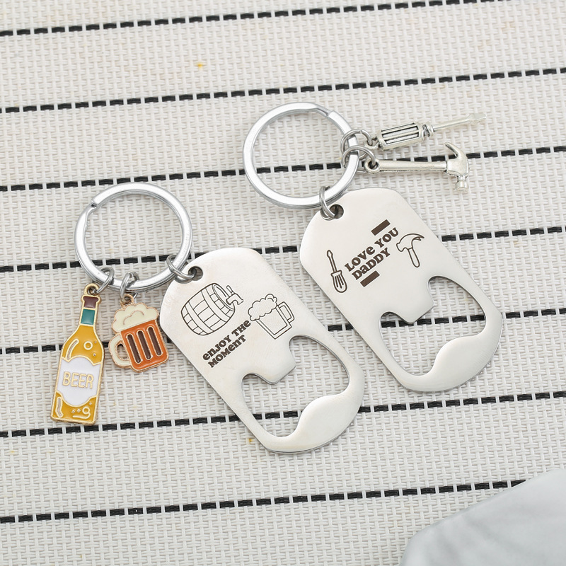 Stainless Steel Beer Bottle Opener Keychain With Engraving=