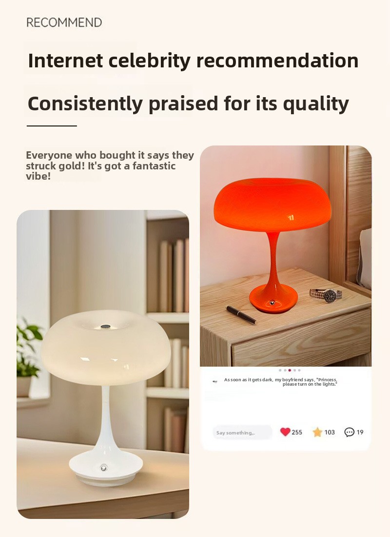 Minimalist Mushroom Table Lamp USB Touch Night Light
