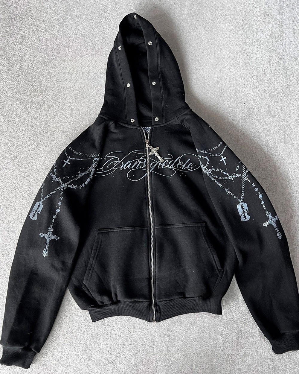 Printed Zipper Hoodie and Sweatpants Set