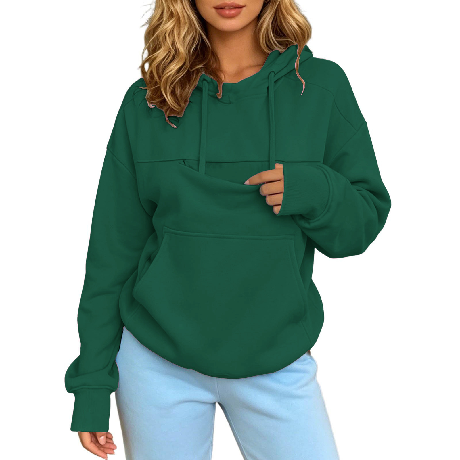 Autumn and Winter Warm Hooded Fleece Long-Sleeve Sweatshirt with Large Pockets for Men and Women Pet-Friendly