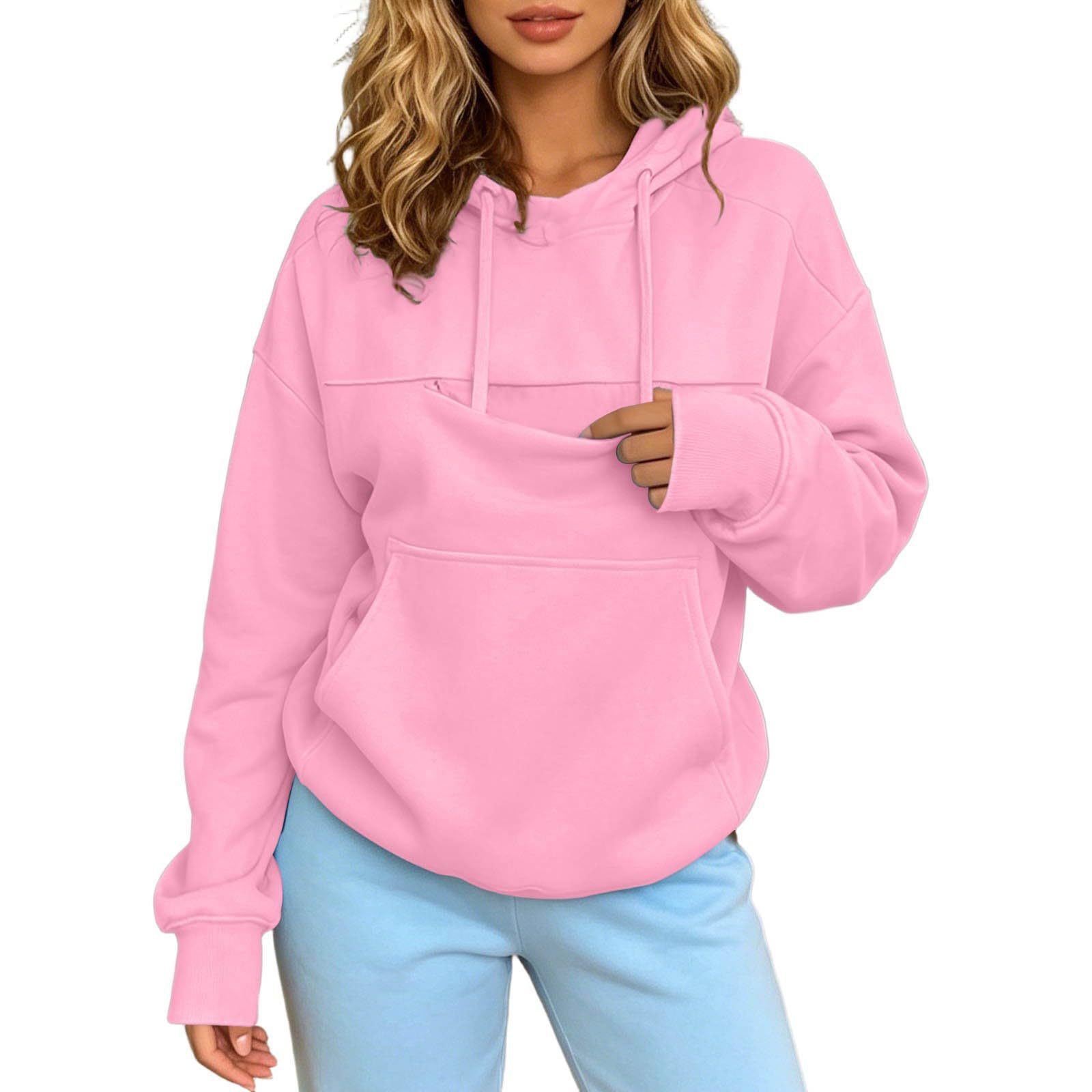 Autumn and Winter Warm Hooded Fleece Long-Sleeve Sweatshirt with Large Pockets for Men and Women Pet-Friendly