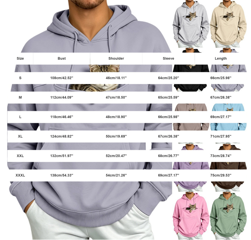 Autumn and Winter Warm Hooded Fleece Long-Sleeve Sweatshirt with Large Pockets for Men and Women Pet-Friendly