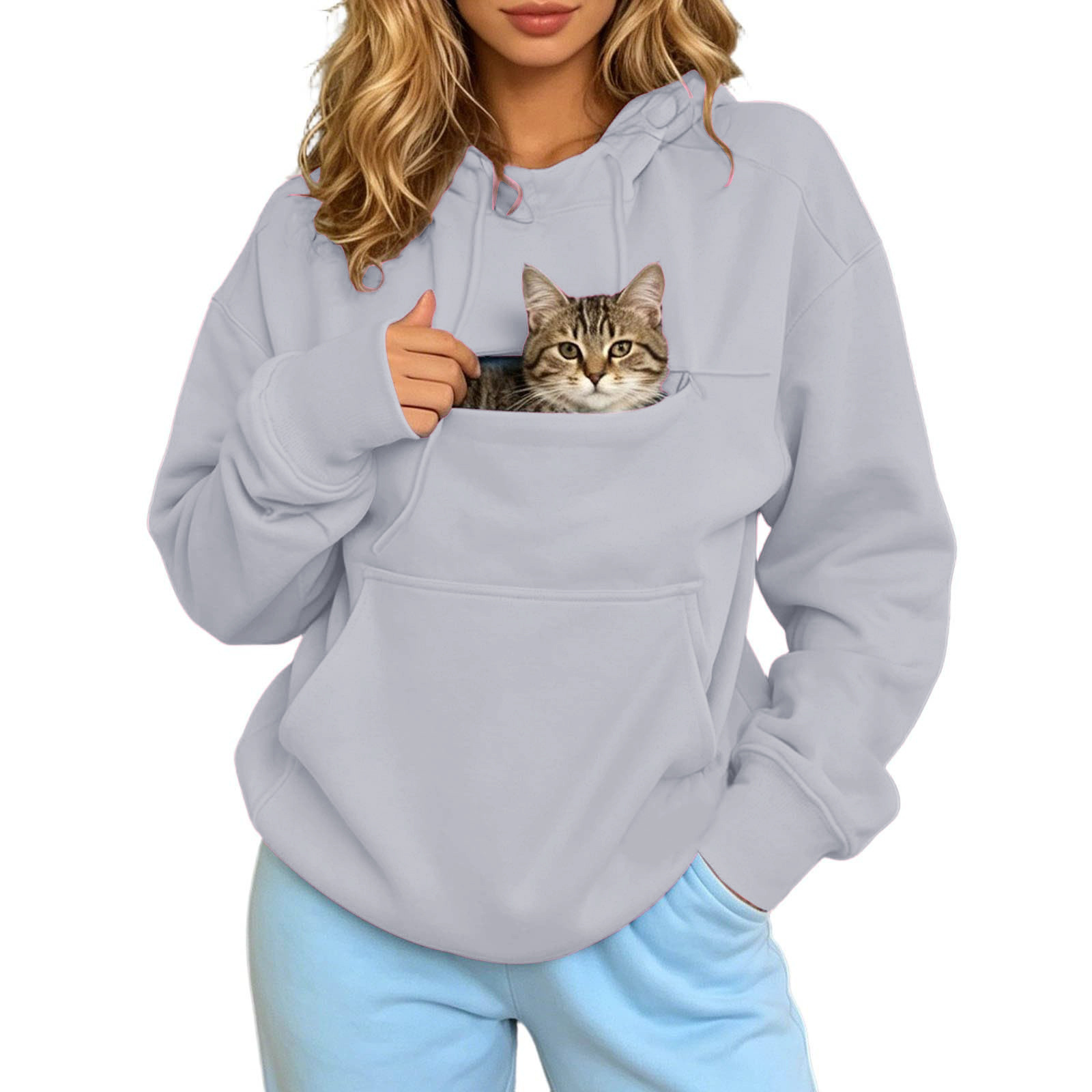 Autumn and Winter Warm Hooded Fleece Long-Sleeve Sweatshirt with Large Pockets for Men and Women Pet-Friendly