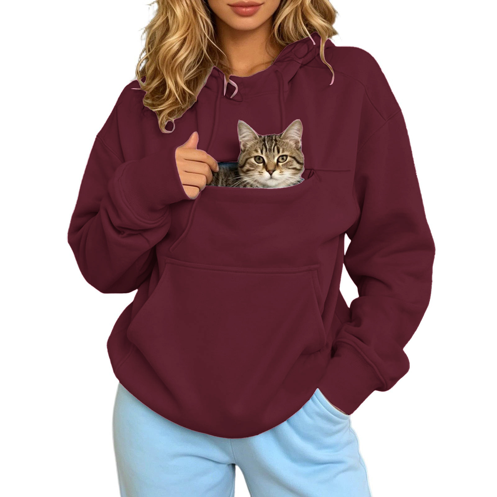 Autumn and Winter Warm Hooded Fleece Long-Sleeve Sweatshirt with Large Pockets for Men and Women Pet-Friendly