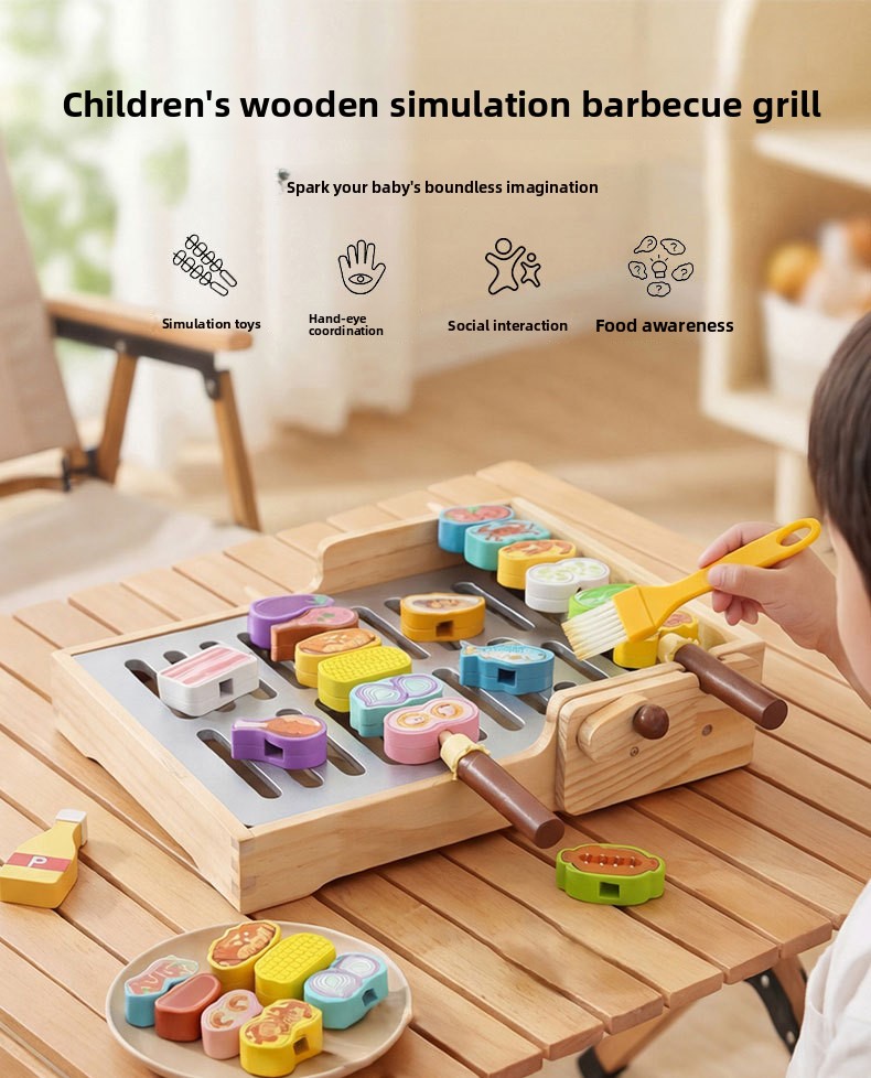Wooden Pretend BBQ Grill & Food Skewer Play Sets for Kids – supplier image 1