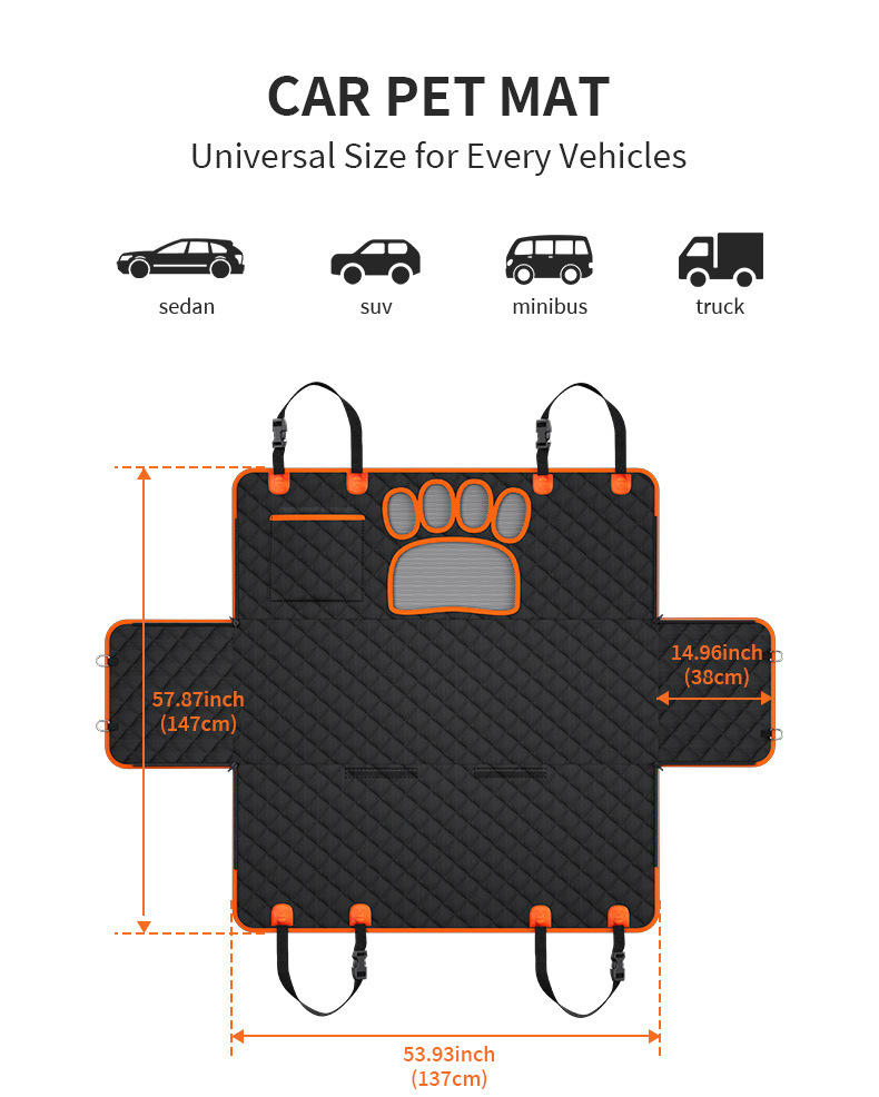 Waterproof Car Pet Seat Cushion with Paw Print Design