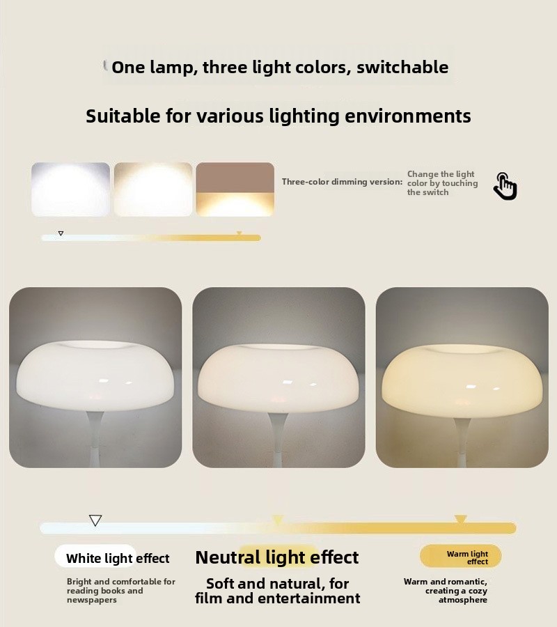 Minimalist Mushroom Table Lamp USB Touch Night Light