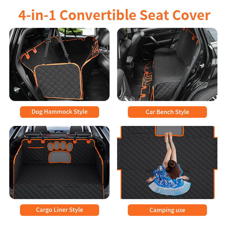 Waterproof Car Pet Seat Cushion with Paw Print Design