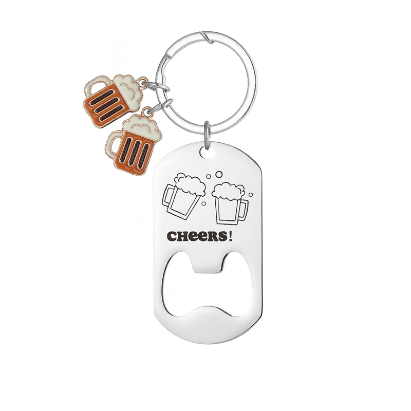 Stainless Steel Beer Bottle Opener Keychain With Engraving=
