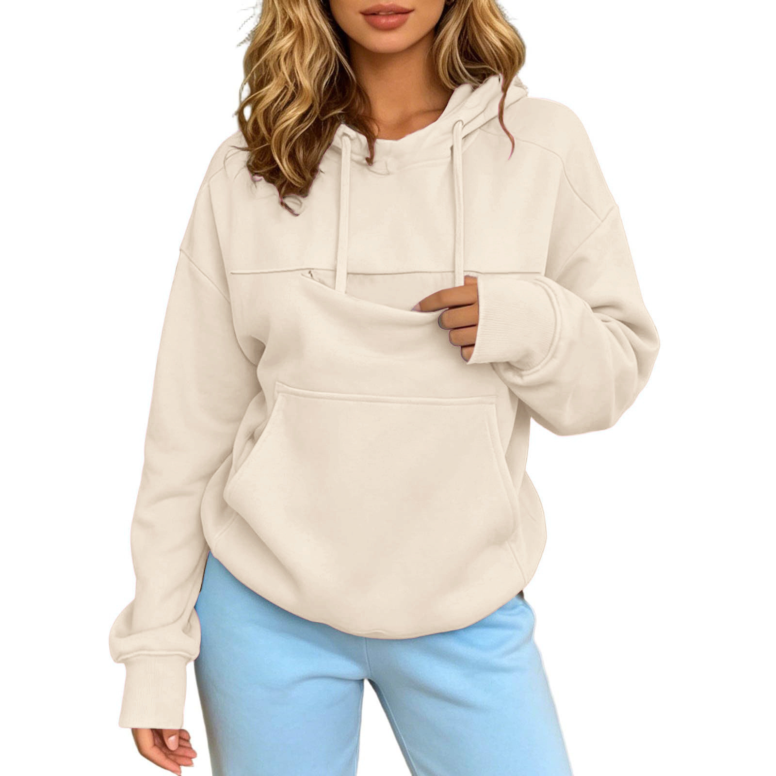 Autumn and Winter Warm Hooded Fleece Long-Sleeve Sweatshirt with Large Pockets for Men and Women Pet-Friendly