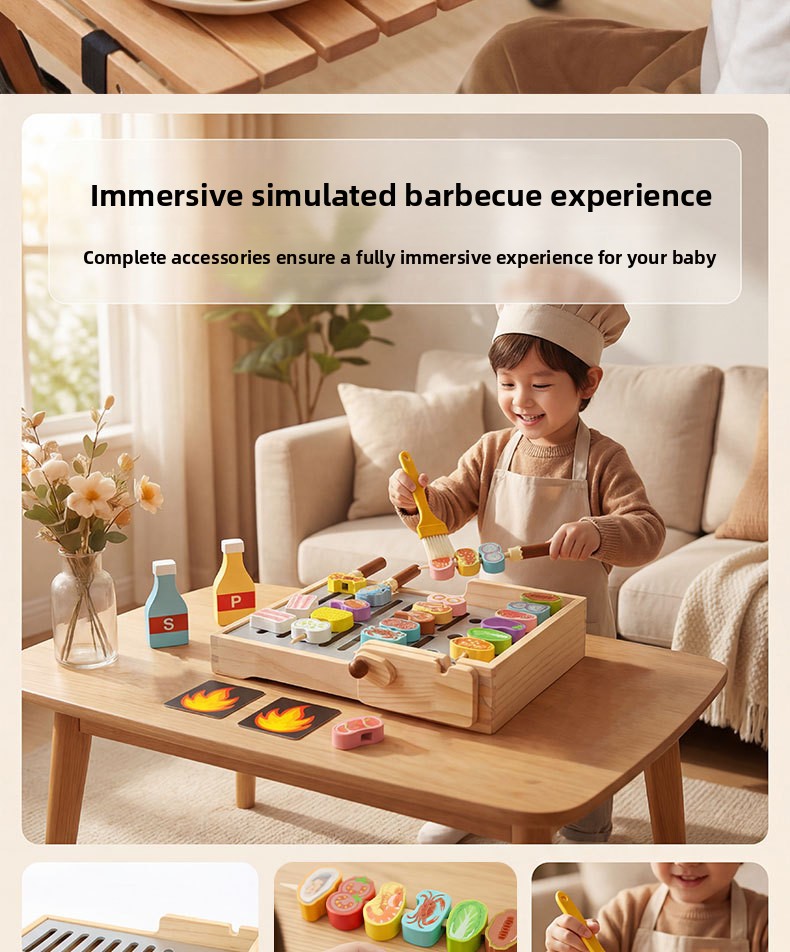 Wooden Pretend BBQ Grill & Food Skewer Play Sets for Kids – supplier image 2