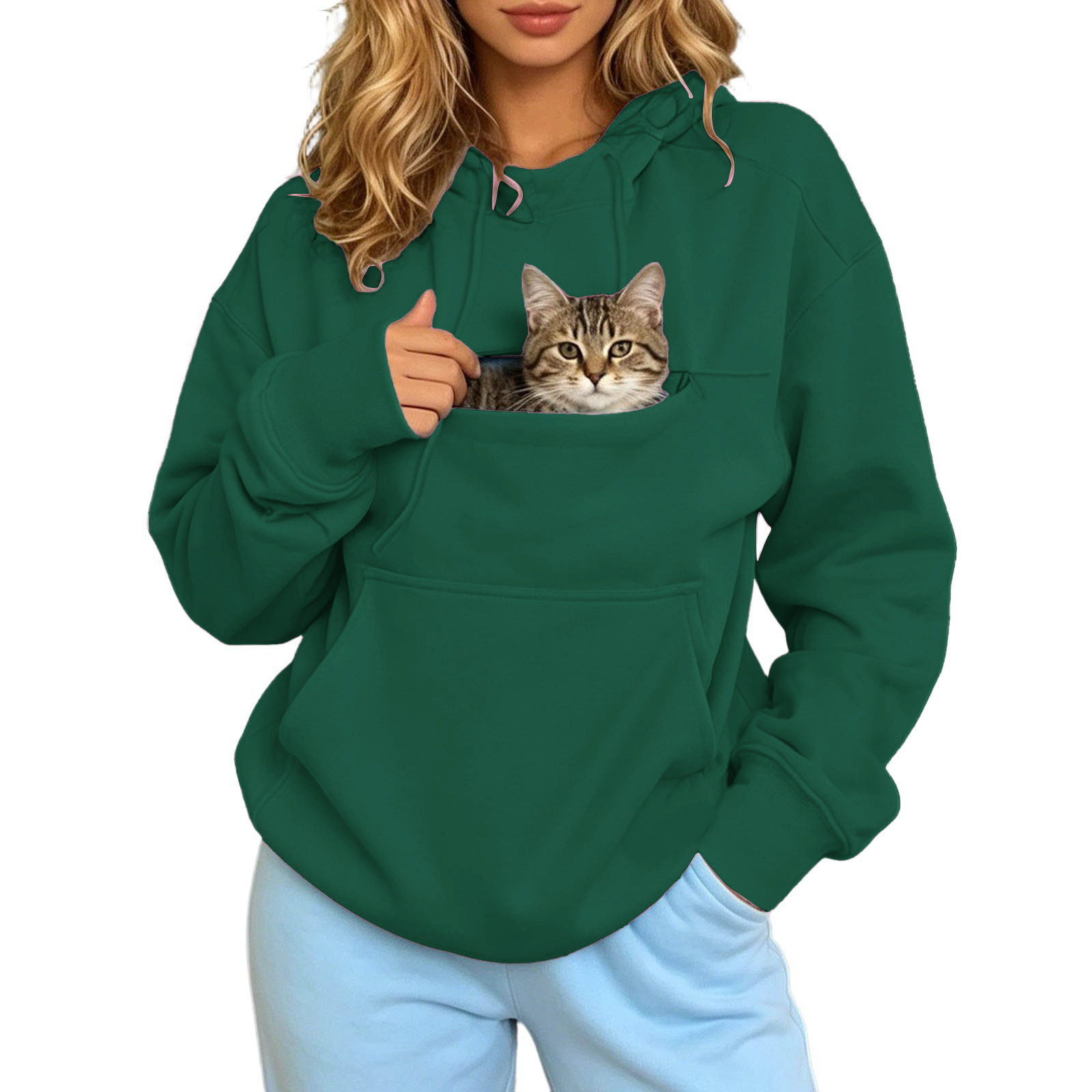 Autumn and Winter Warm Hooded Fleece Long-Sleeve Sweatshirt with Large Pockets for Men and Women Pet-Friendly