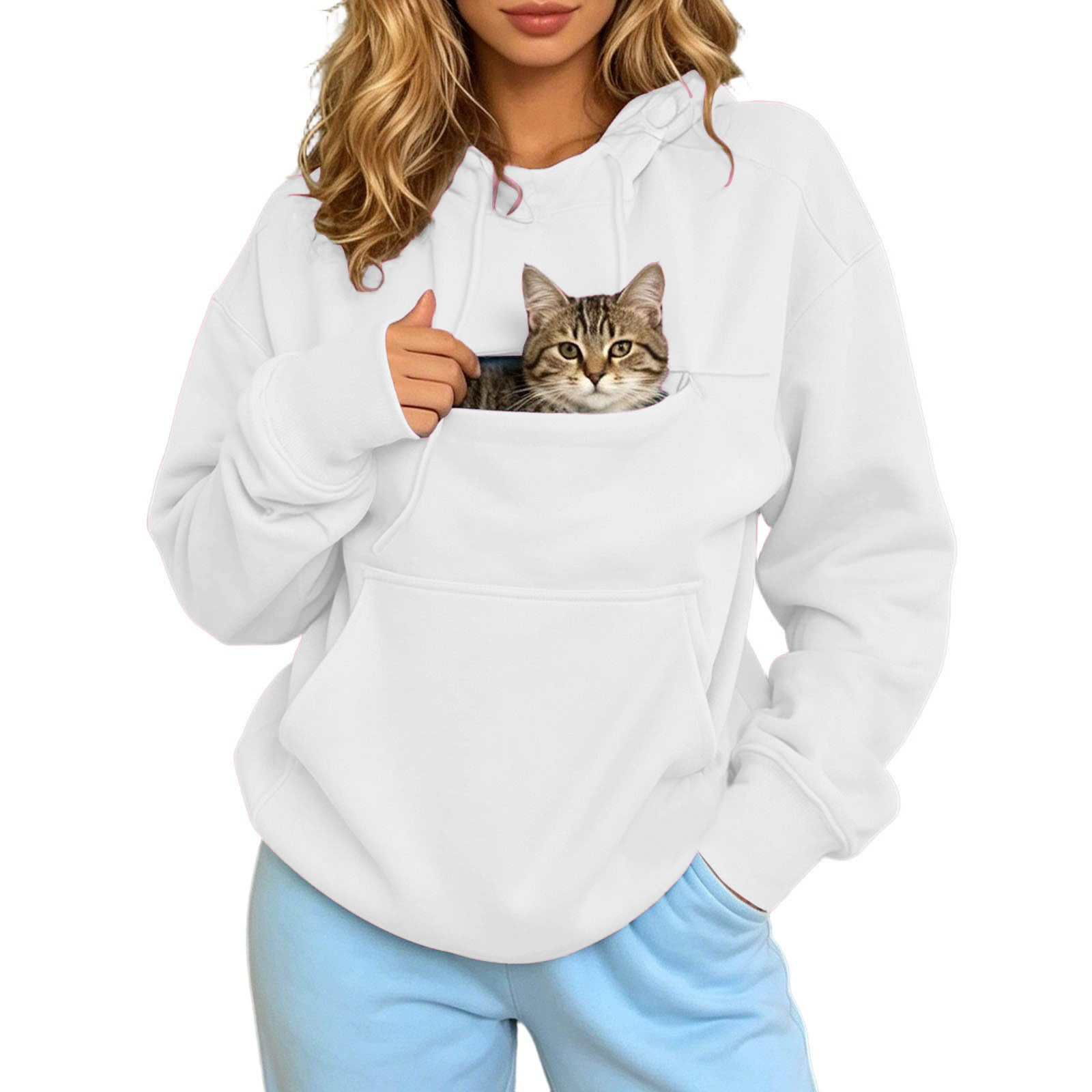 Autumn and Winter Warm Hooded Fleece Long-Sleeve Sweatshirt with Large Pockets for Men and Women Pet-Friendly