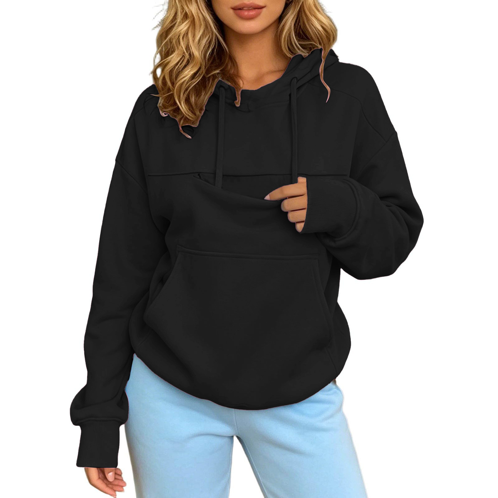 Autumn and Winter Warm Hooded Fleece Long-Sleeve Sweatshirt with Large Pockets for Men and Women Pet-Friendly