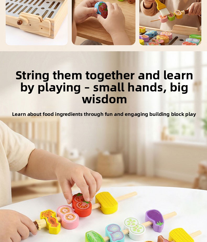 Wooden Pretend BBQ Grill & Food Skewer Play Sets for Kids – supplier image 3