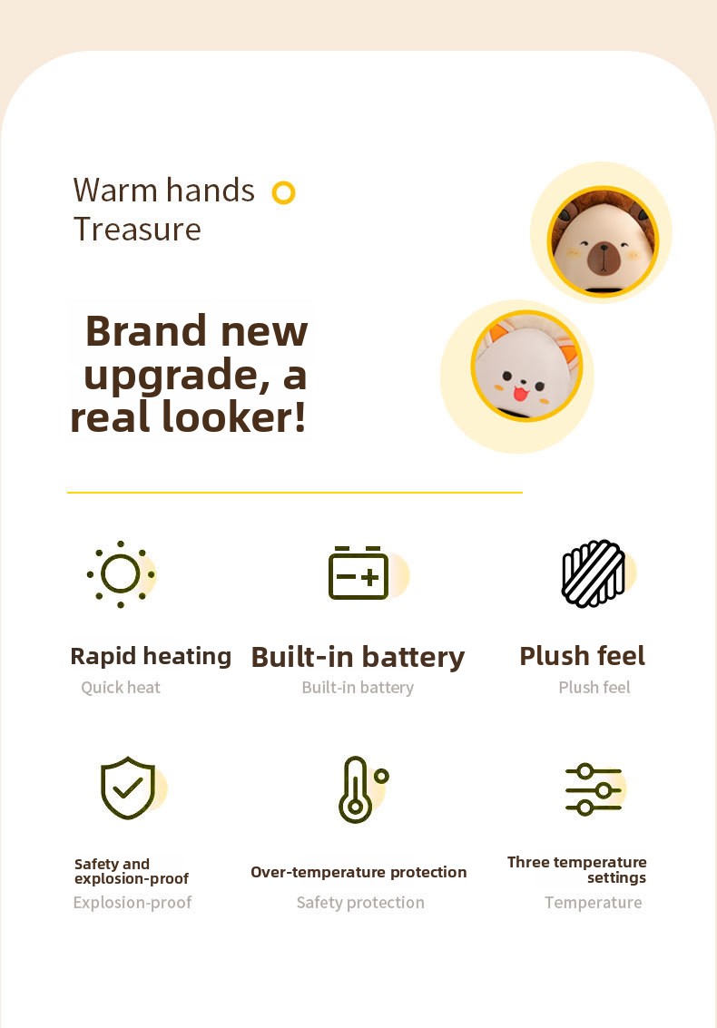 Portable Plush USB Hand Warmer with Digital Display
