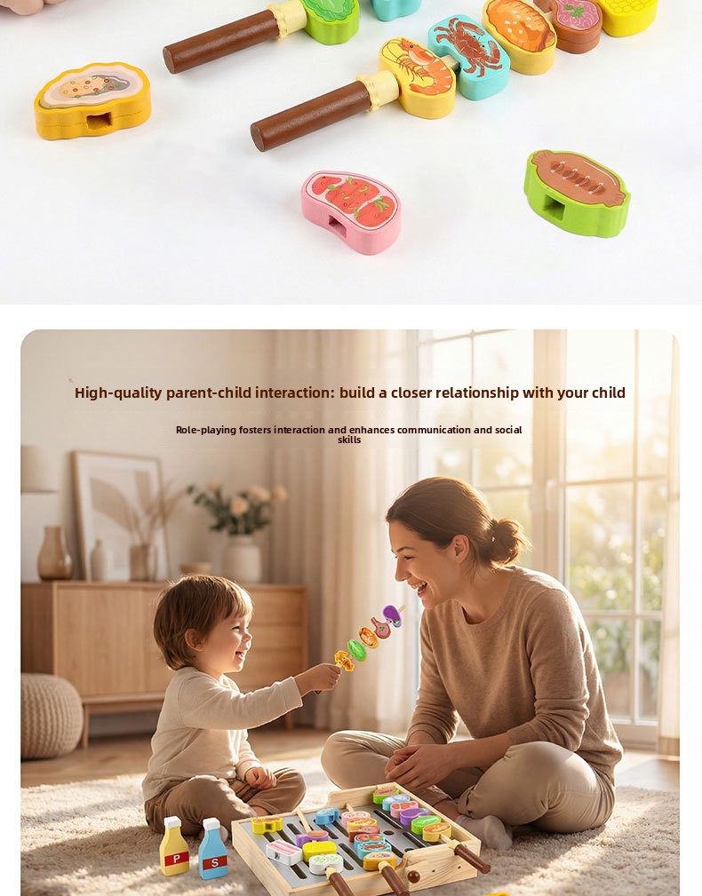 Wooden Pretend BBQ Grill & Food Skewer Play Sets for Kids – supplier image 4
